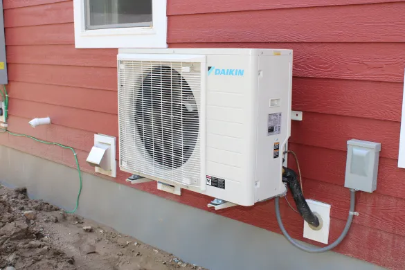 A heat pump installed on a home